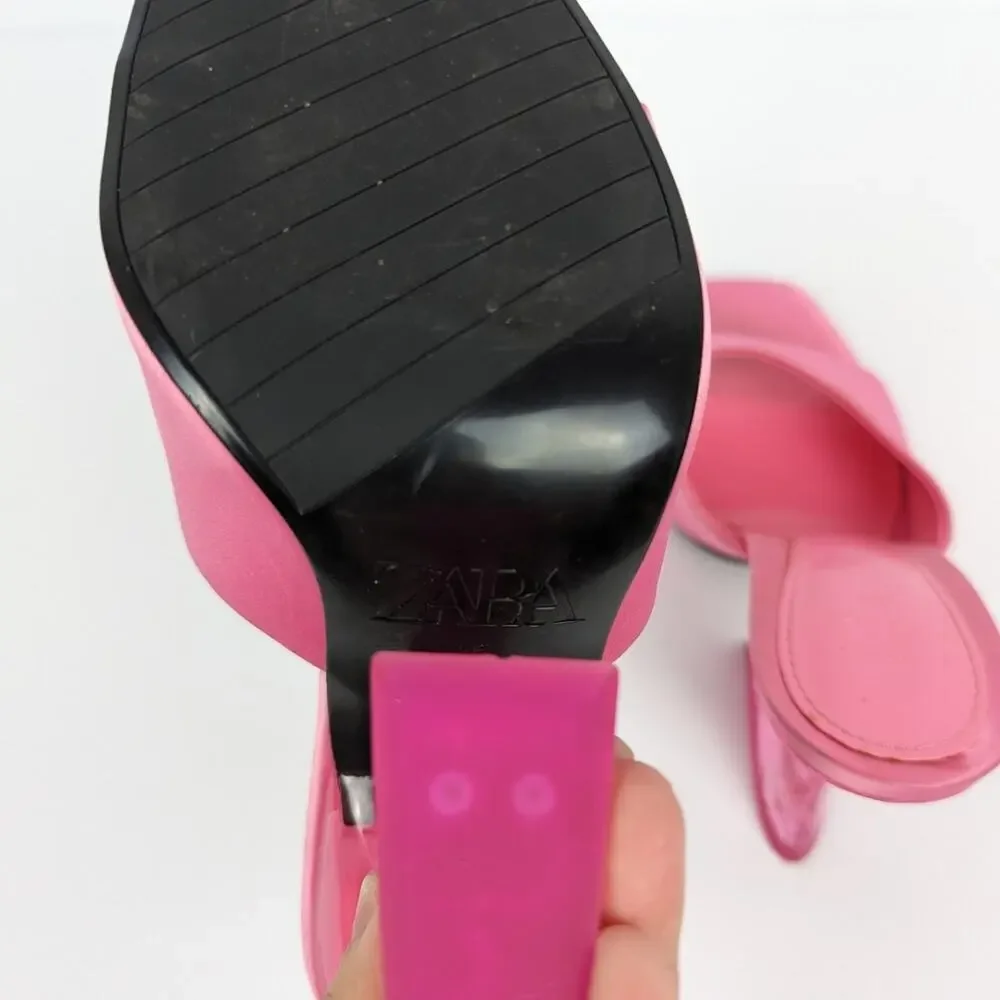 Zara Womens Shoes Pink Barbiecore Heeled Methacrylate Sandals Size 6
